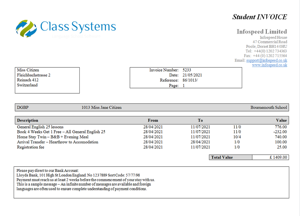 Switzerland Class System invoice PSD template